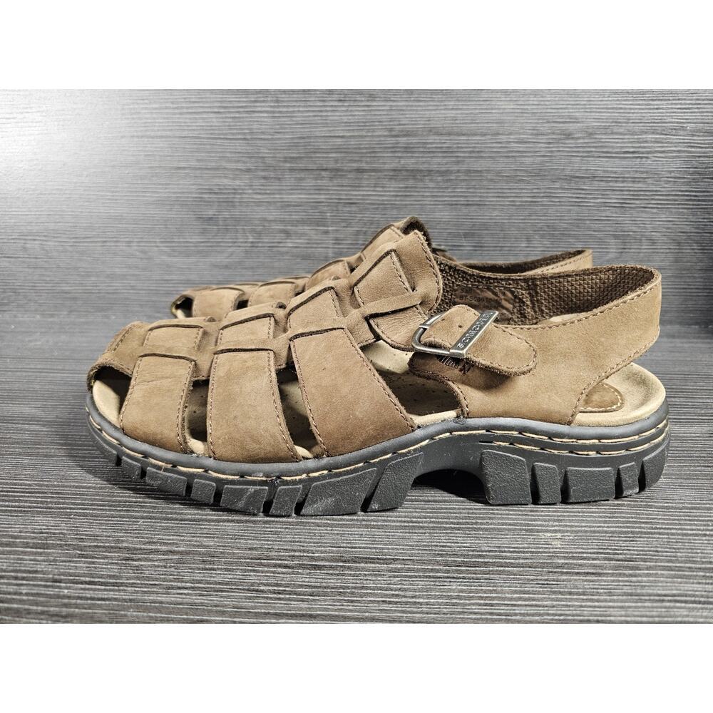 VTG 00s Y2K Sonoma Leather Ely Fisherman Sandals US 9M Brown Platform Chunky - Picture 3 of 7